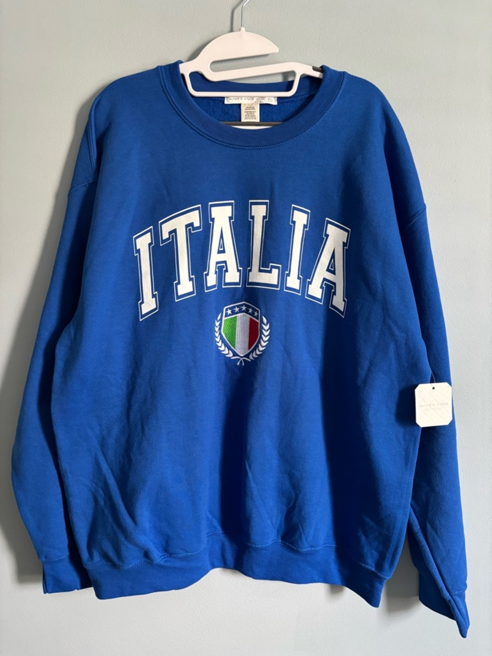 Altar'd State Blue Italia Crewneck Sweatshirt - White Lettering